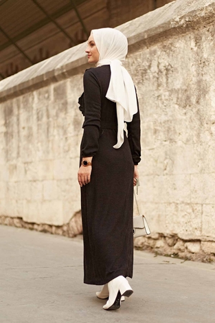 AVEN Fırfırlı Elbise 2252-1 Siyah - Thumbnail