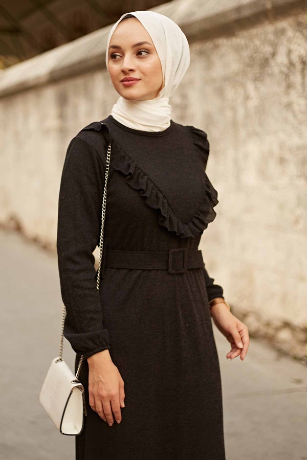 AVEN Fırfırlı Elbise 2252-1 Siyah