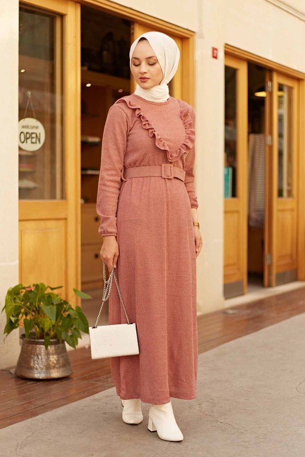 - AVEN Fırfırlı Elbise 2252-4 Gülk.