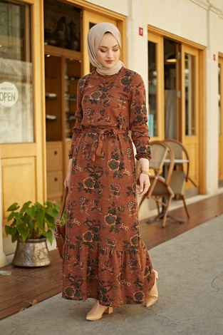 AVEN Fitilli Elbise 4566-4 Taba - Thumbnail