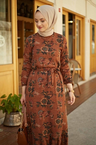 AVEN Fitilli Elbise 4566-4 Taba - Thumbnail