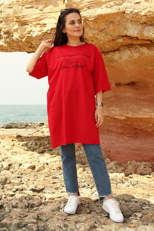 AVEN Yazı Baskılı T-shirt 2352-3 Kırmızı