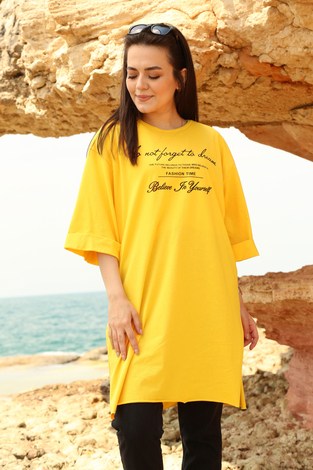 AVEN Yazı Baskılı T-shirt 2352-5 Sarı - Thumbnail