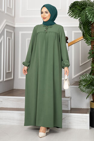 Aybüke Robalı Tesettür Elbise Çağla Yeşili - Thumbnail