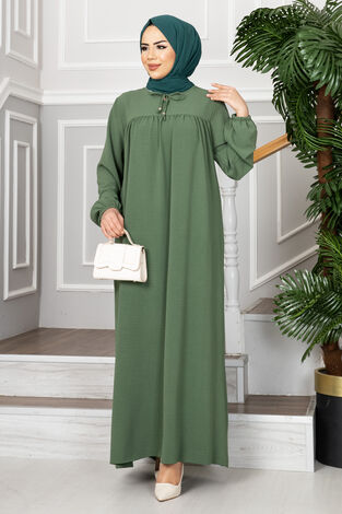 Aybüke Robalı Tesettür Elbise Çağla Yeşili - Thumbnail
