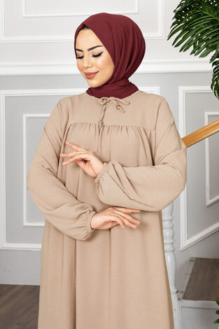 Aybüke Robalı Tesettür Elbise Camel - Thumbnail