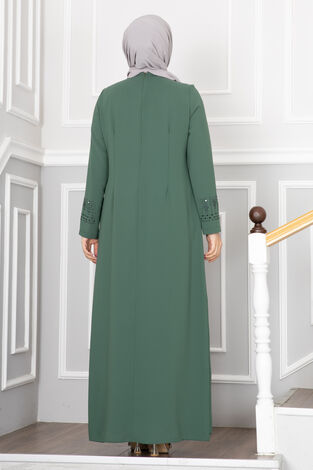 Ayça Taş İşlemeli Tesettür Elbise Çağla Yeşili - Thumbnail