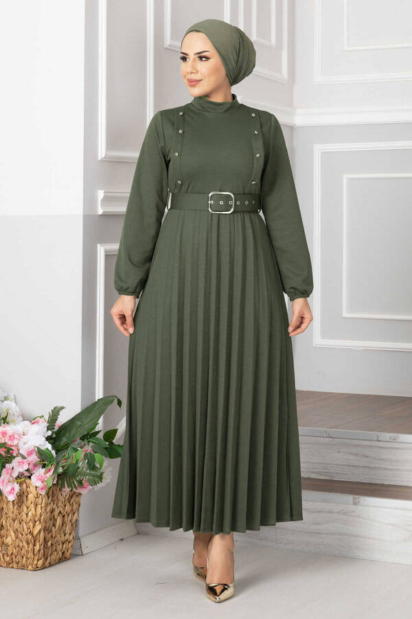 Aynur Piliseli Tesettür Elbise Çağla Yeşili