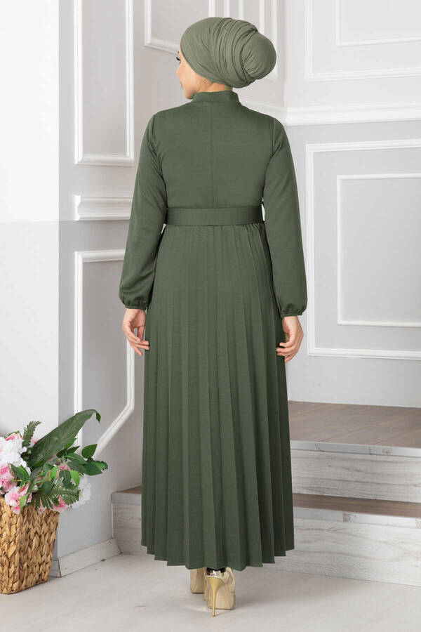 Aynur Piliseli Tesettür Elbise Çağla Yeşili
