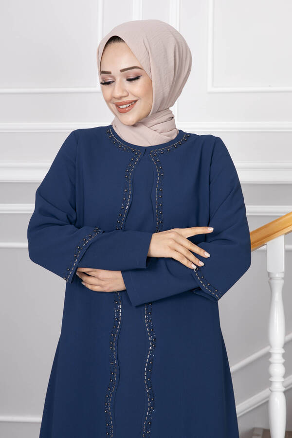 Oc - Ayşıl Taşlı Tesettür Elbise İndigo (1)
