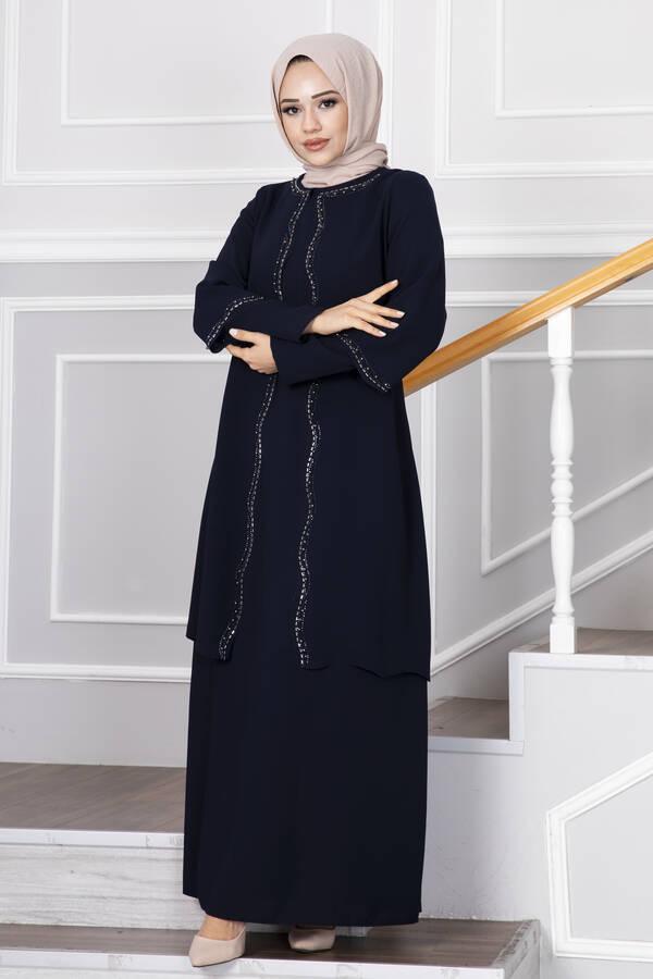 Oc - Ayşıl Taşlı Tesettür Elbise Lacivert