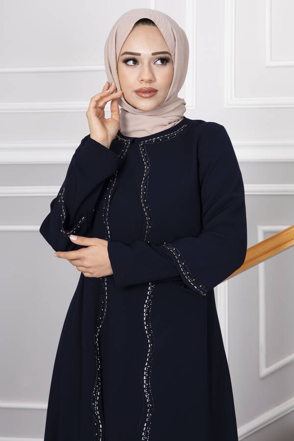 Oc - Ayşıl Taşlı Tesettür Elbise Lacivert (1)