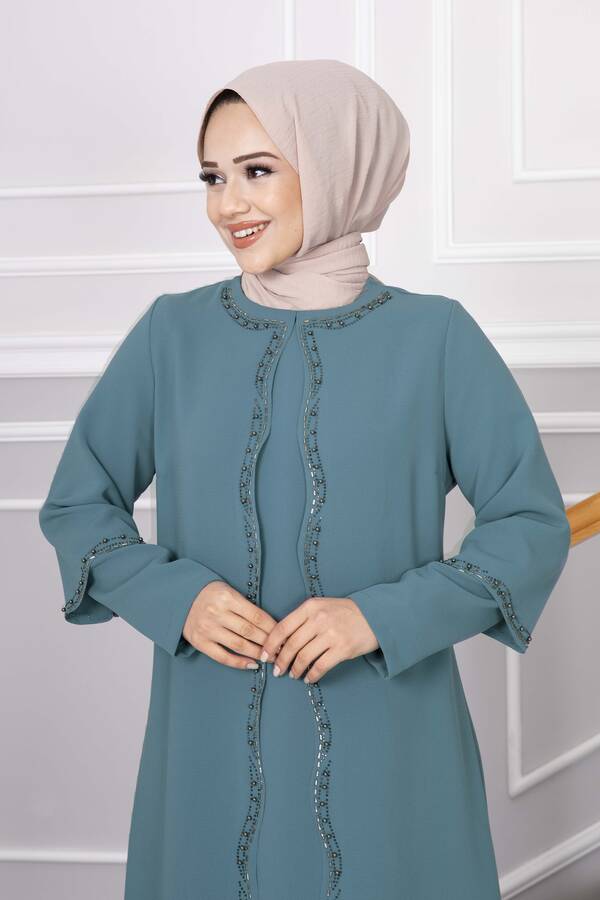 Oc - Ayşıl Taşlı Tesettür Elbise Mint (1)