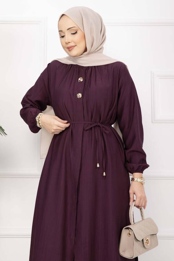 NS - Bağcıklı Hakim Yaka Uzun Tunik Takım Bordo (1)
