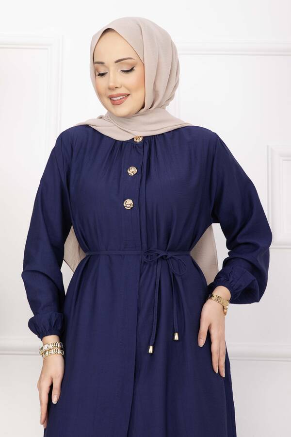 NS - Bağcıklı Hakim Yaka Uzun Tunik Takım Lacivert (1)