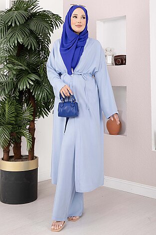Bağcıklı Uzun Kimono Pantolon Takım Bebe Mavisi - 3