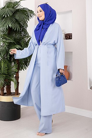 Bağcıklı Uzun Kimono Pantolon Takım Bebe Mavisi - 4