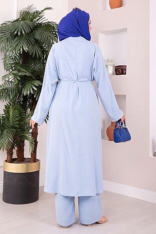Bağcıklı Uzun Kimono Pantolon Takım Bebe Mavisi - 5