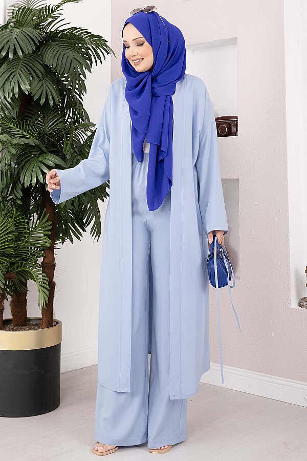 Bağcıklı Uzun Kimono Pantolon Takım Bebe Mavisi - 1