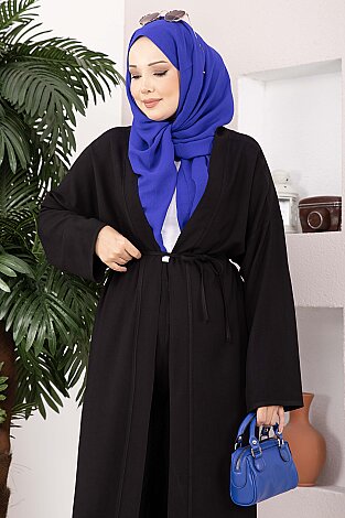 Bağcıklı Uzun Kimono Pantolon Takım Siyah (1)