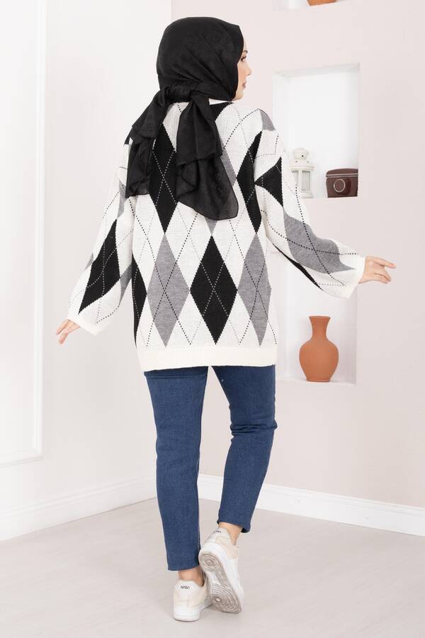 Baklava Desen Oversize Triko Kazak Ekru - 4