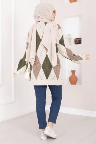 Baklava Desen Oversize Triko Kazak Taş - Thumbnail