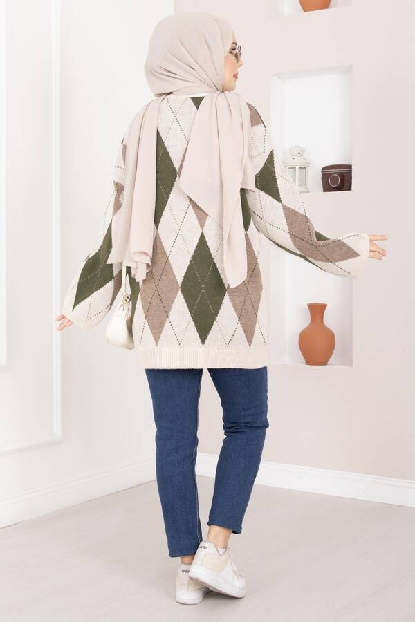 Baklava Desen Oversize Triko Kazak Taş - 5