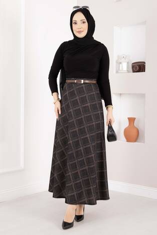 Baklava Desen Scuba Etek Antrasit - Thumbnail