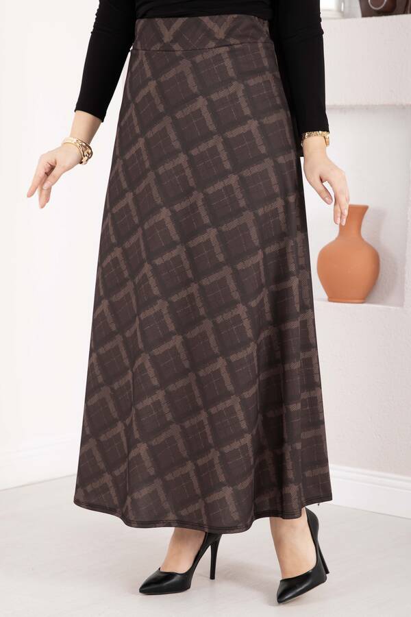 Mds - Baklava Desen Scuba Etek Kahve (1)