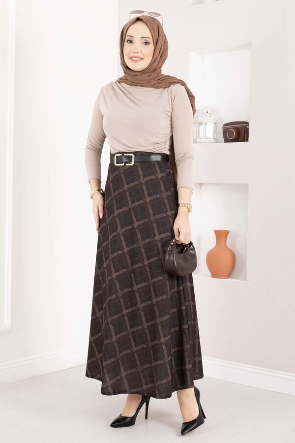 Mds - Baklava Desen Scuba Etek Siyah