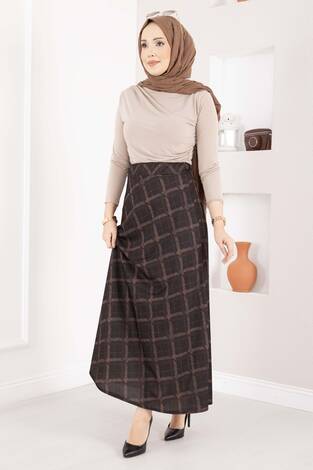 Baklava Desen Scuba Etek Siyah - Thumbnail