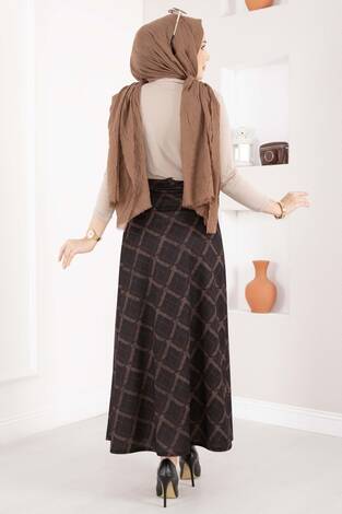 Baklava Desen Scuba Etek Siyah - Thumbnail