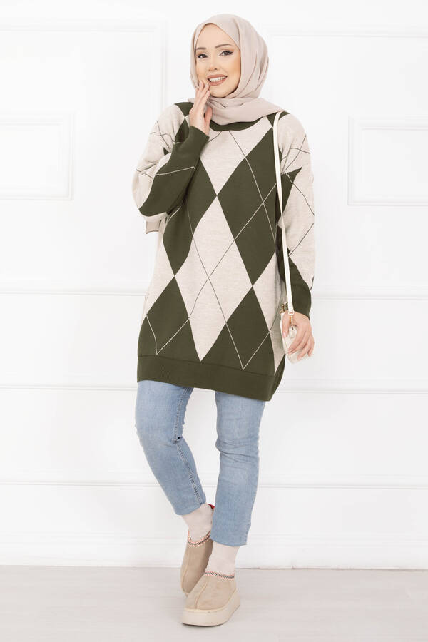 RAF - Baklava Desen Triko Kazak Haki