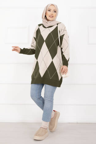 Baklava Desen Triko Kazak Haki - Thumbnail