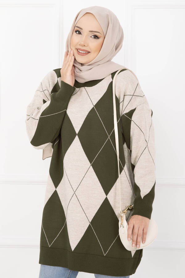 RAF - Baklava Desen Triko Kazak Haki (1)