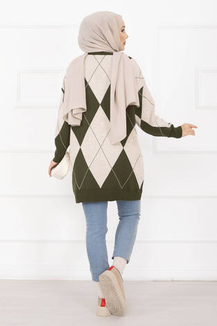 Baklava Desen Triko Kazak Haki - Thumbnail