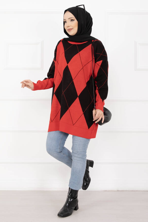 RAF - Baklava Desen Triko Kazak Kırmızı