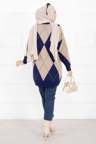 Baklava Desen Triko Kazak Lacivert - Thumbnail