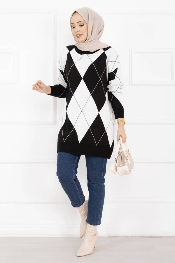 RAF - Baklava Desen Triko Kazak Siyah