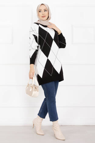 Baklava Desen Triko Kazak Siyah - Thumbnail