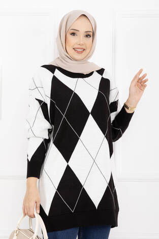 Baklava Desen Triko Kazak Siyah - Thumbnail