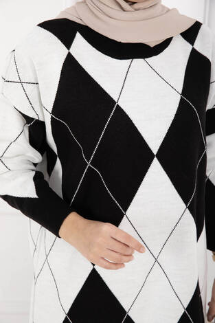 Baklava Desen Triko Kazak Siyah - Thumbnail