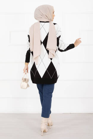 Baklava Desen Triko Kazak Siyah - Thumbnail