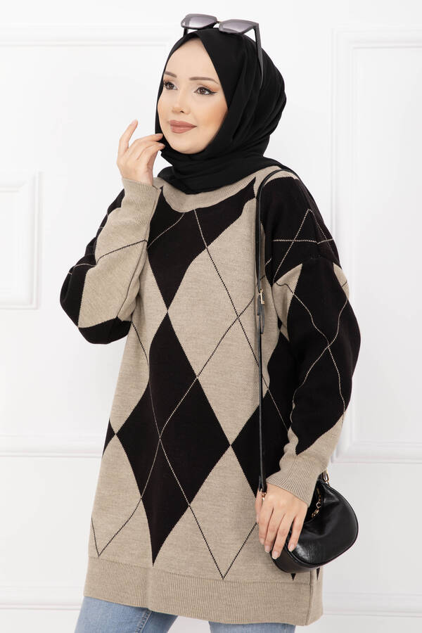 RAF - Baklava Desen Triko Kazak Vizon (1)