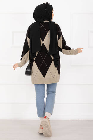 Baklava Desen Triko Kazak Vizon - Thumbnail