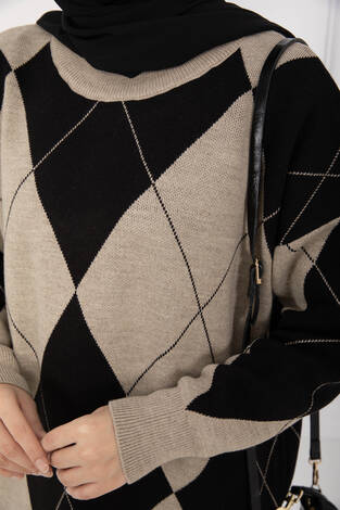 Baklava Desen Triko Kazak Vizon - Thumbnail