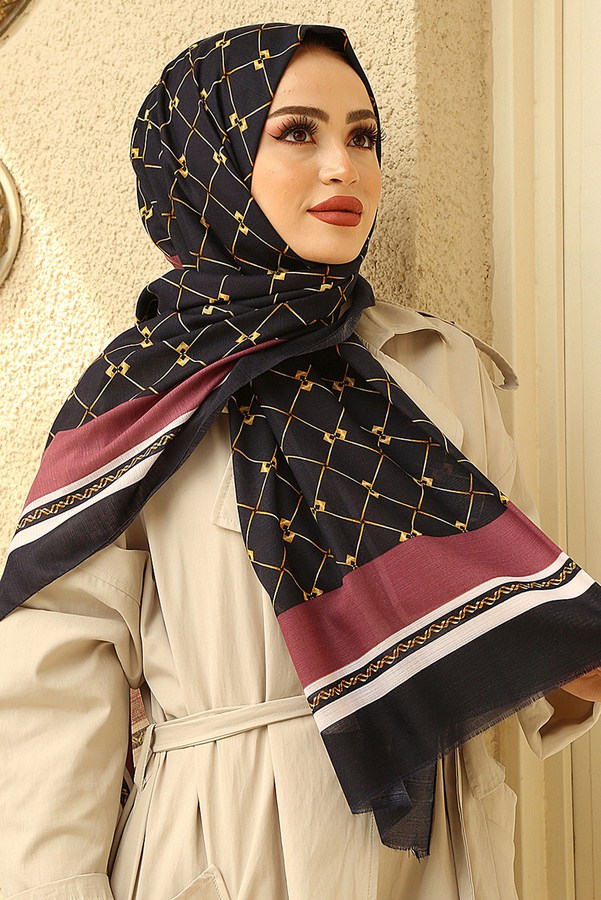  - Baklava Desenli Pamuklu Şal 9389-11 Mürdüm (1)