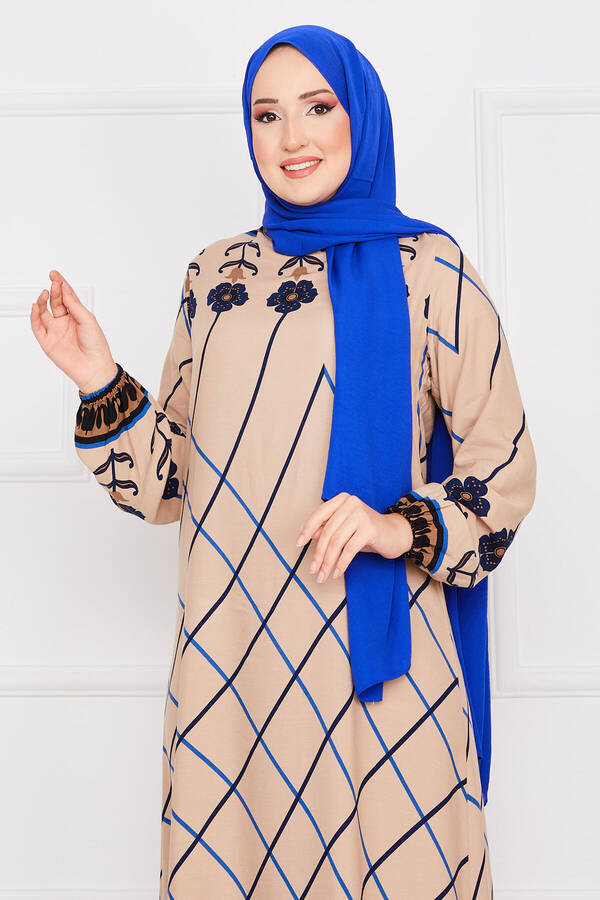 Nz - Baklava Desenli Tesettür Viskon Elbise Vizon (1) Nz - Baklava Desenli Tesettür Viskon Elbise Vizon (1)