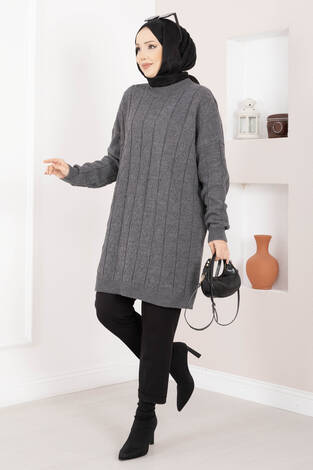 Baklava Örgü Triko Tunik Antrasit