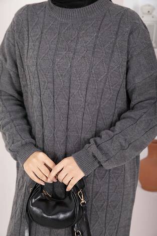 Baklava Örgü Triko Tunik Antrasit - Thumbnail